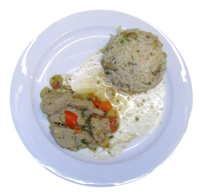 Schweinsfiletwürfel mit Biersauce und Schwammerlreis